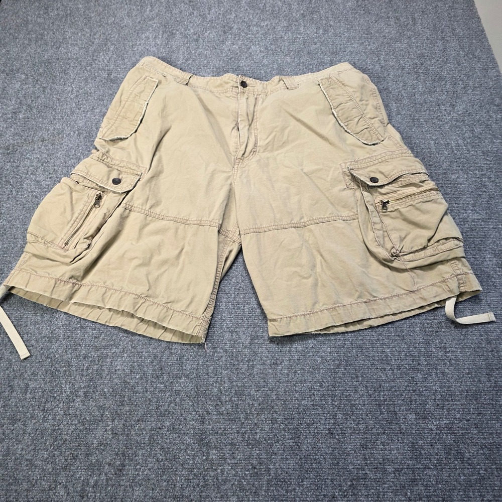 no‎ boundaries mens tan cargo shorts size 42 utility pockets drawstring hem Y2K